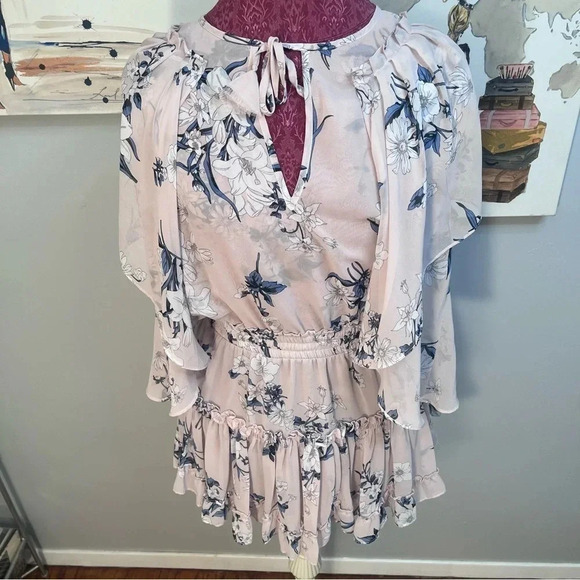 MISA Los Angeles Pink Floral Print Ruffle Mini Dress Women Size S - Picture 2 of 9